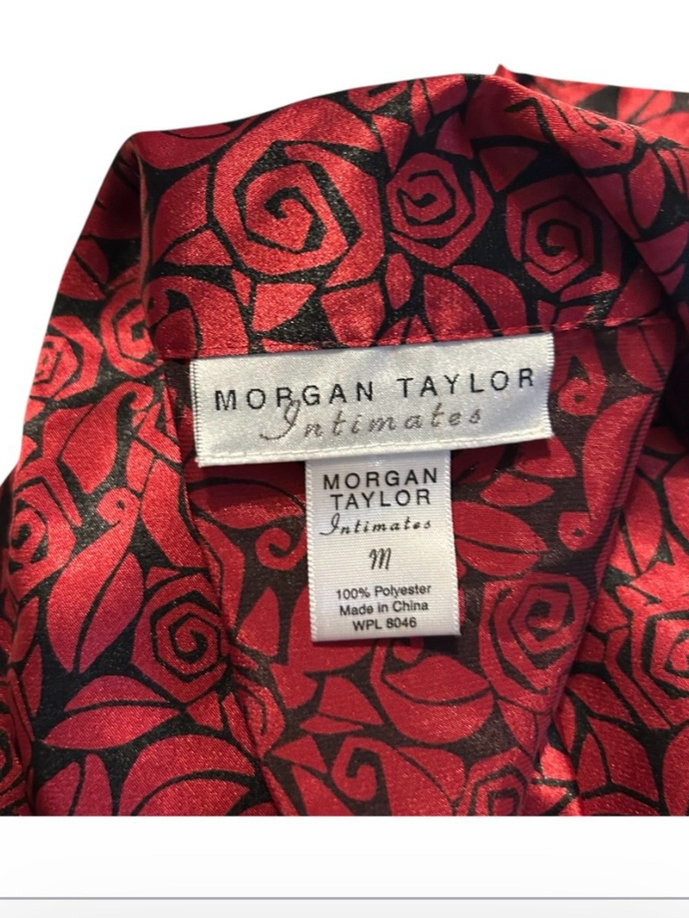 Morgan Taylor Intimates Pajama Set M Red Rose Satin Sleepwear Loungewear - Picture 7 of 8